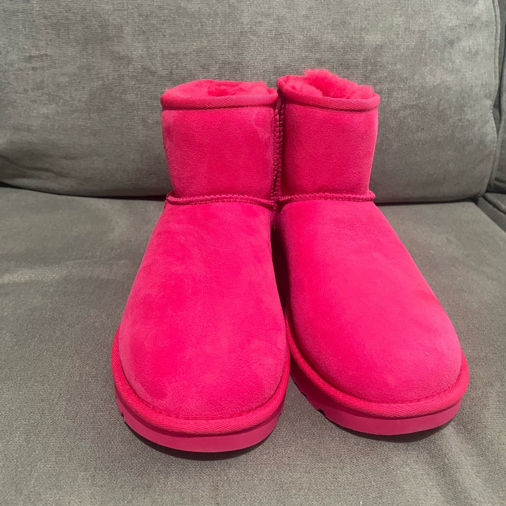 UGG Hot Pink Suede Shearling Ankle Boots